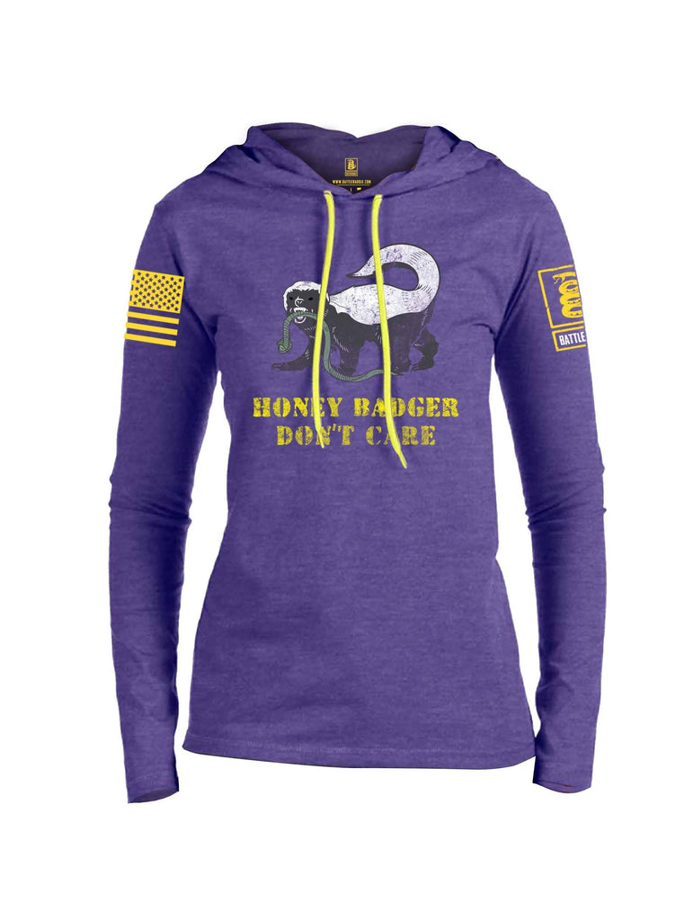 Battleraddle Honey Badger Dont Care Yellow Sleeve Print Womens Thin Cotton Lightweight Hoodie shirt|custom|veterans|Apparel-Womens Hoodie-Cotton