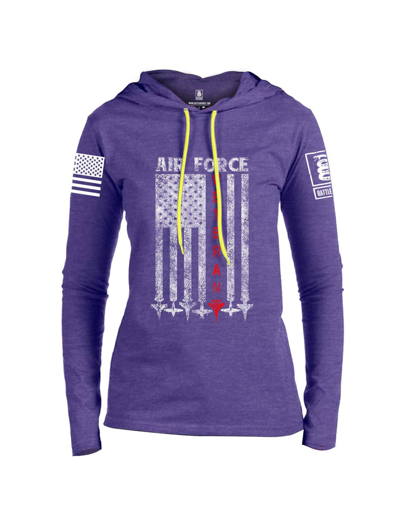 Battleraddle Air Force Veteran White Sleeve Print Womens Thin Cotton Lightweight Hoodie shirt|custom|veterans|Apparel-Womens Hoodie-Cotton