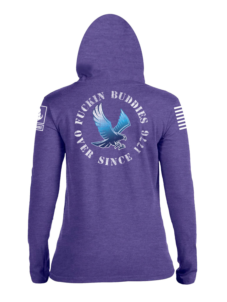 Battleraddle Blue Falcon Fuckin Buddies Over Since 1776 White Sleeve Print Womens Thin Cotton Lightweight Hoodie