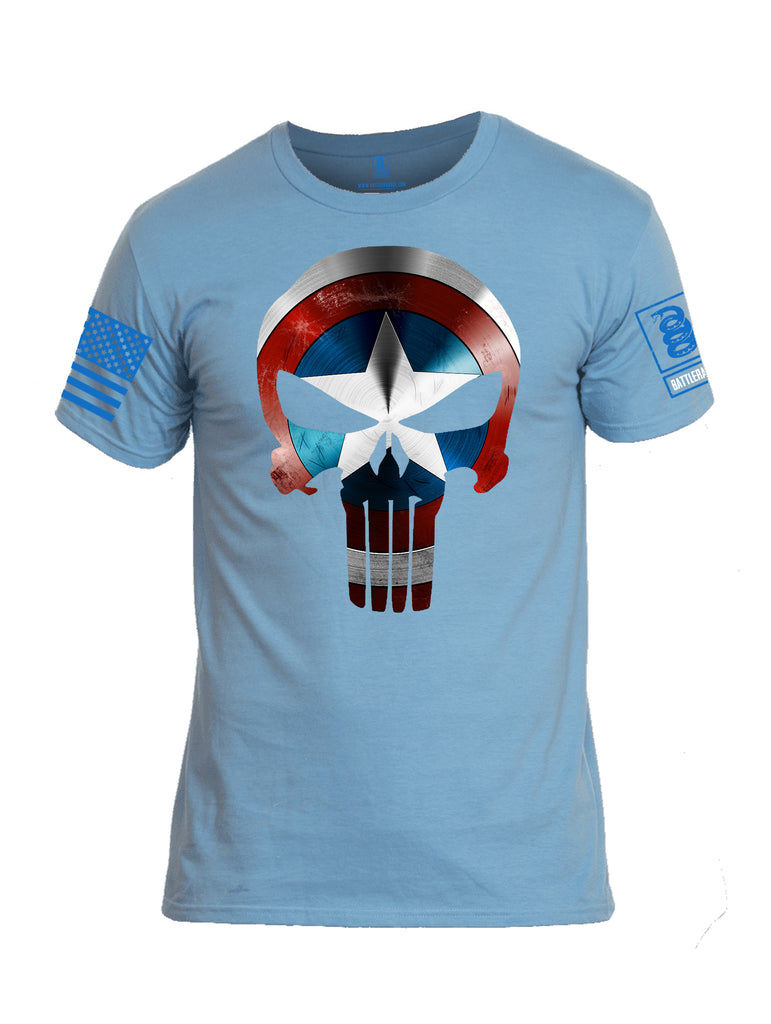 Battleraddle Mr Expounder Shield Captain Blue Sleeve Print Mens Cotton Crew Neck T Shirt