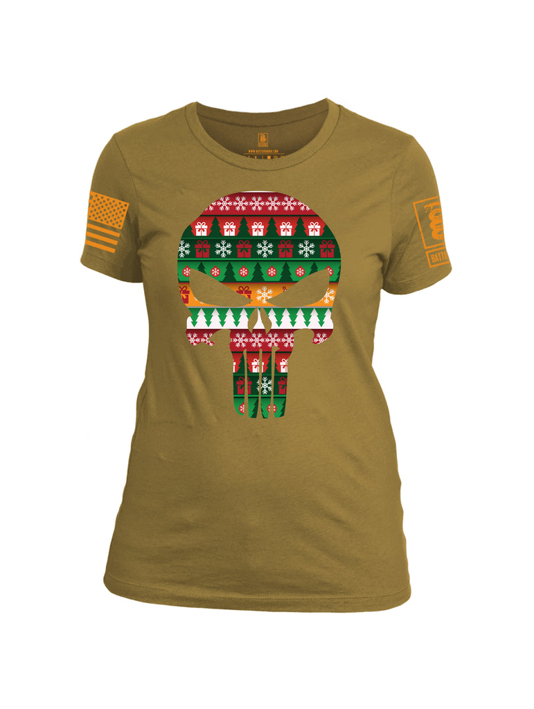 Battleraddle Expounder Skull Christmas Holiday Ugly Orange Sleeve Print Womens Cotton Crew Neck T Shirt