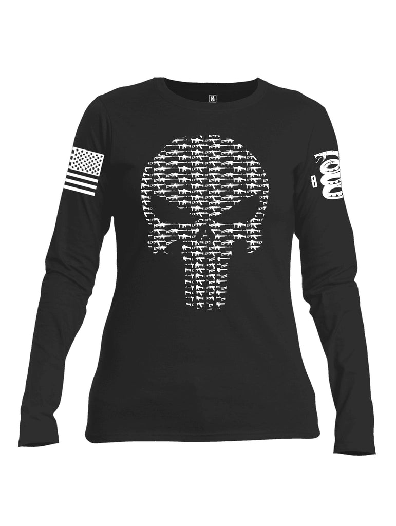 Battleraddle Punisher Skull Gun White Sleeve Print Womens Cotton Long Sleeve Crew Neck Sweatshirt