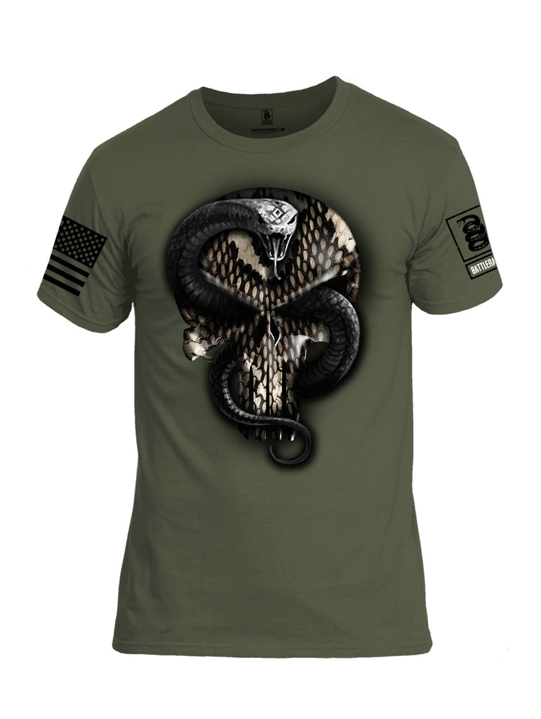 Battleraddle Punisher Don't Tread Commander Snake Skull Black Sleeve Print Mens Cotton Crew Neck T Shirt