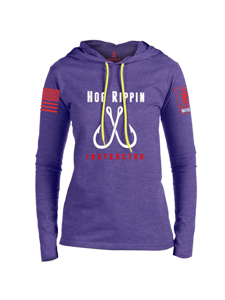 Battleraddle Hog Rippin Instructor Red Sleeve Print Womens Thin Cotton Lightweight Hoodie