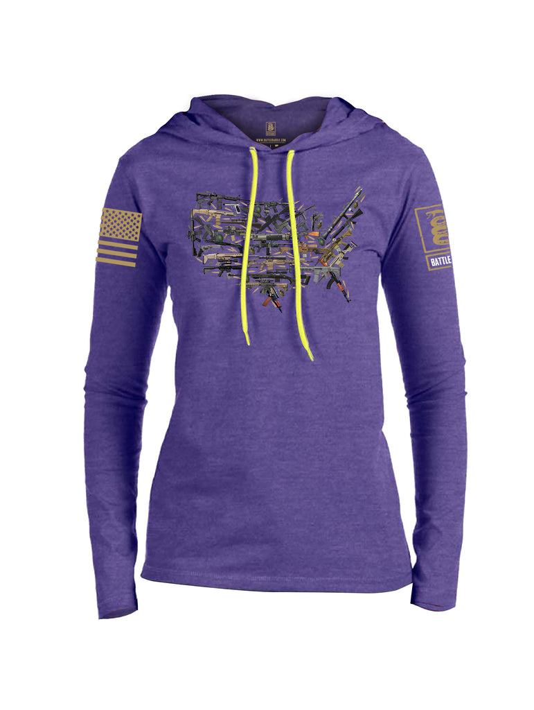 Battleraddle USA Rifle Land Brass Sleeve Print Womens Thin Cotton Lightweight Hoodie