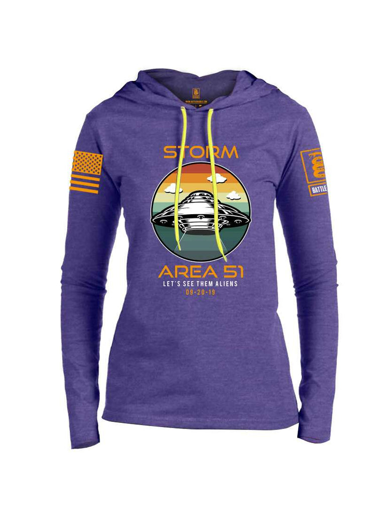 Battleraddle Storm Area 51 Let's See Them Aliens Orange Sleeve Print Womens Thin Cotton Lightweight Hoodie