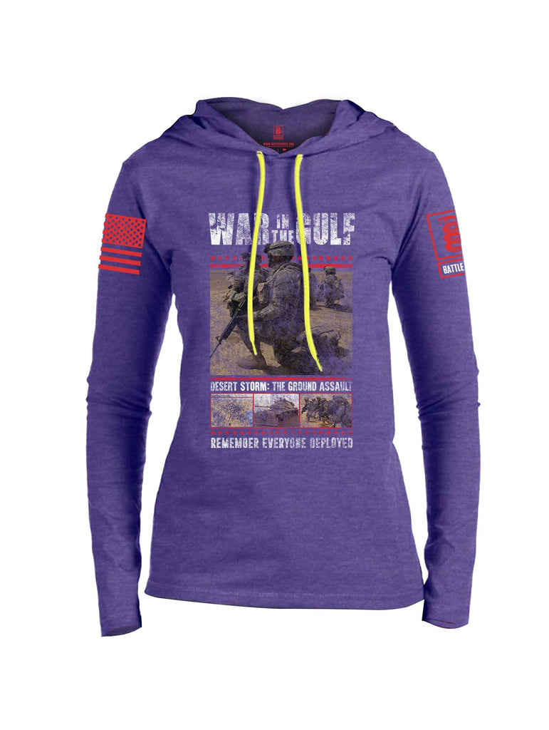 Battleraddle War In The Gulf Desert Storm The Ground Assault Remember Everyone Deployed Red Sleeve Print Womens Thin Cotton Lightweight Hoodie shirt|custom|veterans|Apparel-Womens Hoodie-Cotton