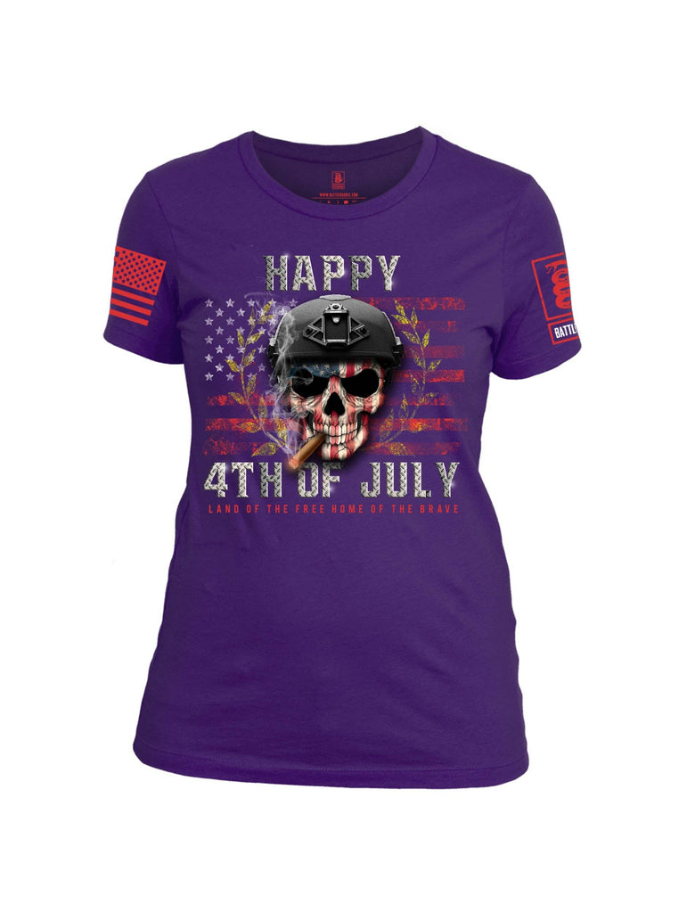 Battleraddle Happy 4th of July Land Of The Free Home Of The Brave Red Sleeve Print Womens Cotton Crew Neck T Shirt shirt|custom|veterans|Apparel-Womens T Shirt-cotton