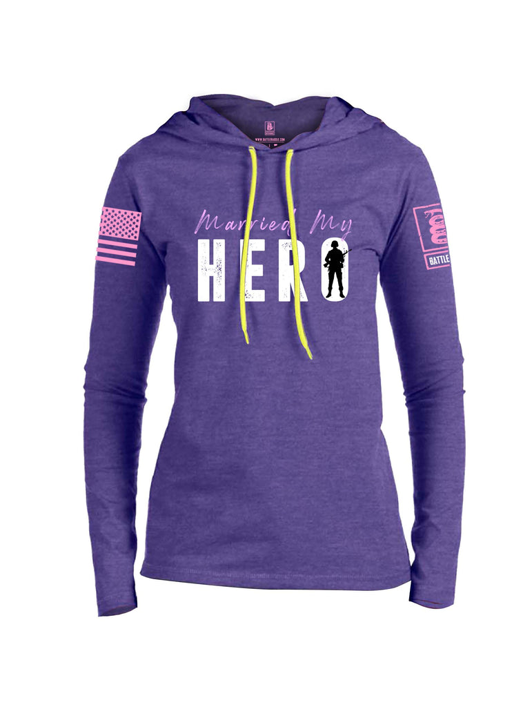 Battleraddle Married My Hero Pink Sleeve Print Womens Thin Cotton Lightweight Hoodie