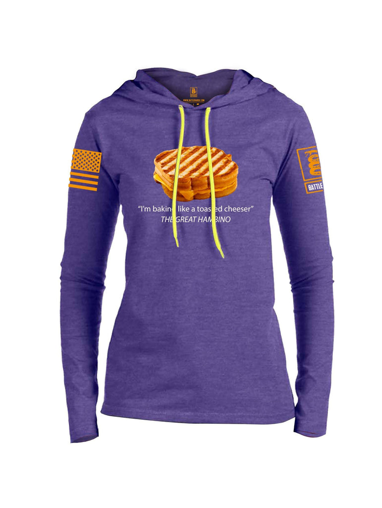 Battleraddle Im Baking Like A Toasted Cheeser The Great Hambino Orange Sleeve Print Womens Thin Cotton Lightweight Hoodie shirt|custom|veterans|Apparel-Womens Hoodie-Cotton