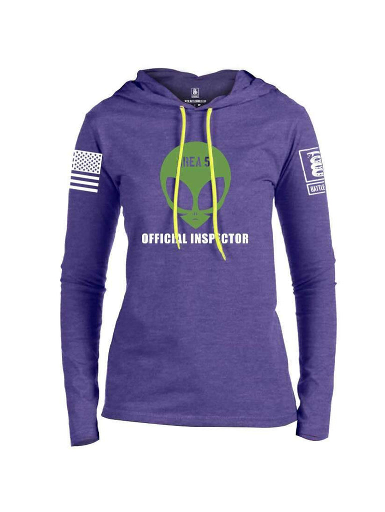 Battleraddle Area 51 Official Inspector White Sleeve Print Womens Thin Cotton Lightweight Hoodie shirt|custom|veterans|Apparel-Womens Hoodie-Cotton