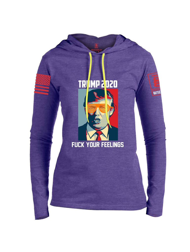 Battleraddle Trump 2020 Fuck Your Feelings Red Sleeve Print Womens Thin Cotton Lightweight Hoodie shirt|custom|veterans|Apparel-Womens Hoodie-Cotton