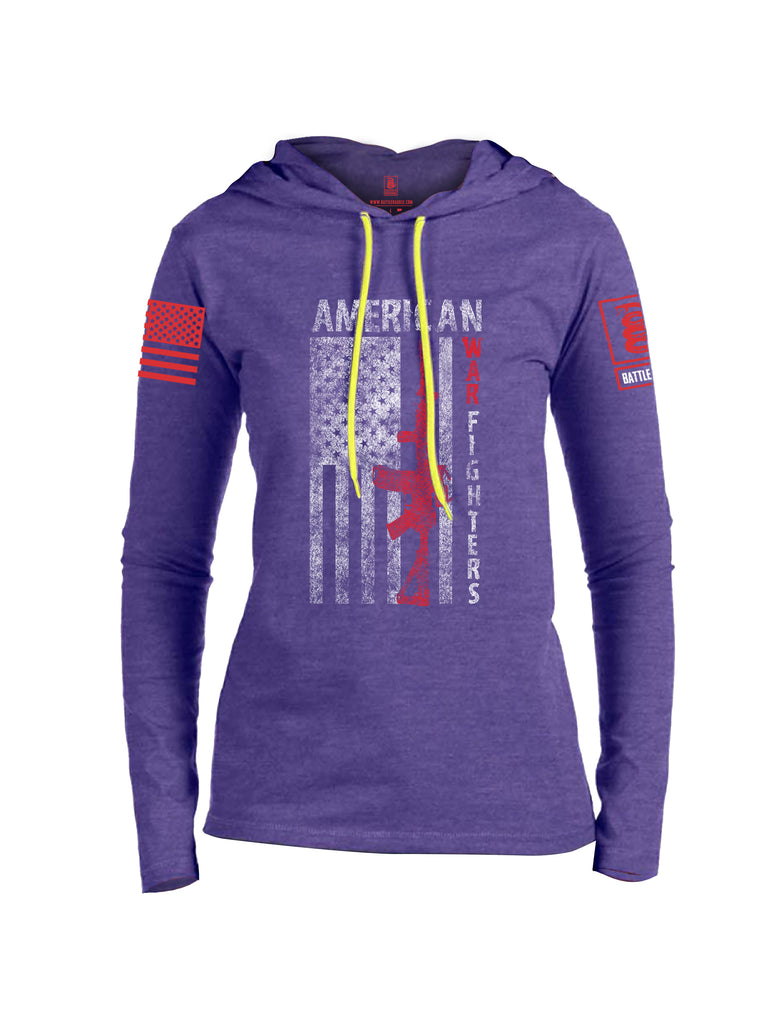 Battleraddle American War Fighters Red Sleeve Print Womens Thin Cotton Lightweight Hoodie