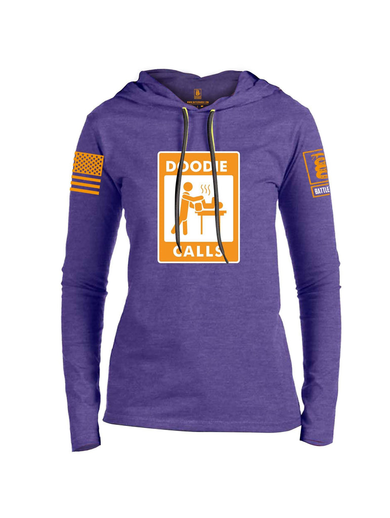 Battleraddle Doodie Calls Orange Sleeve Print Womens Thin Cotton Lightweight Hoodie shirt|custom|veterans|Apparel-Womens Hoodie-Cotton