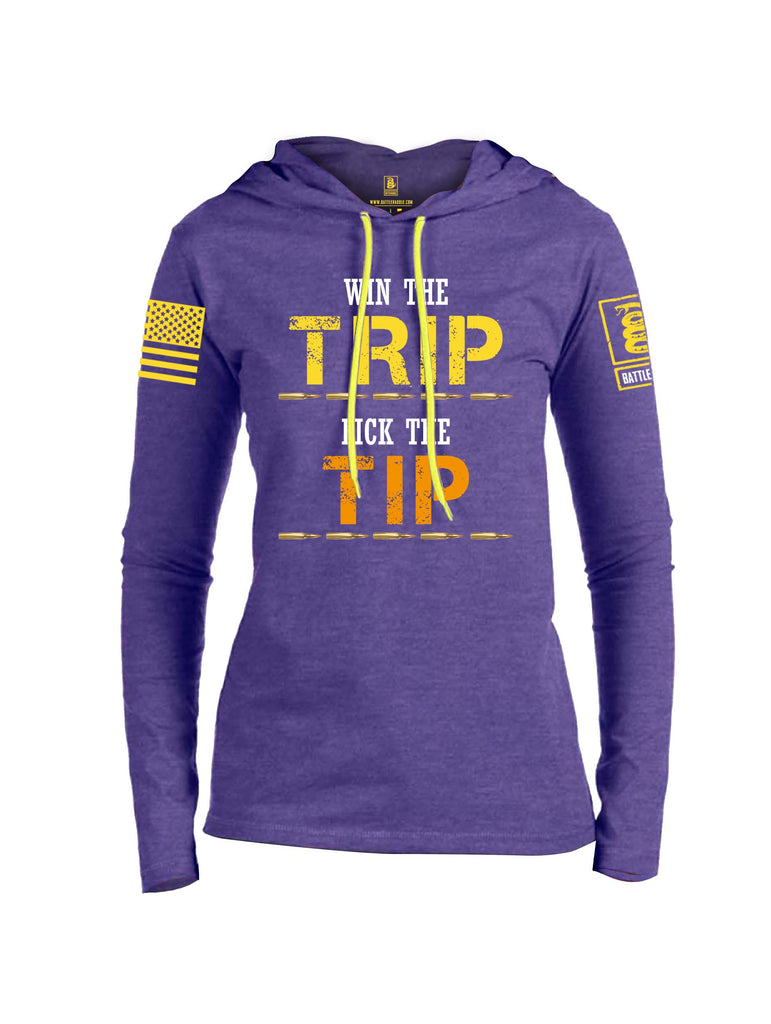 Battleraddle Win The Trip Lick The Tip Yellow Sleeve Print Womens Thin Cotton Lightweight Hoodie