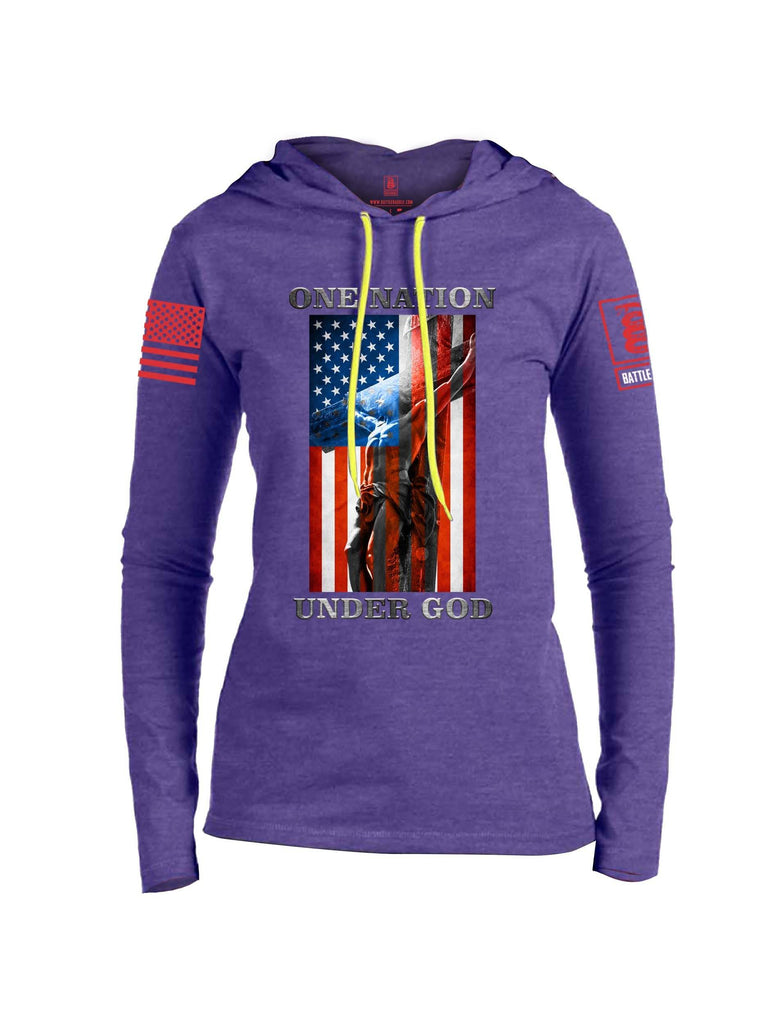 Battleraddle One Nation Under God Red Sleeve Print Womens Thin Cotton Lightweight Hoodie shirt|custom|veterans|Apparel-Womens Hoodie-Cotton