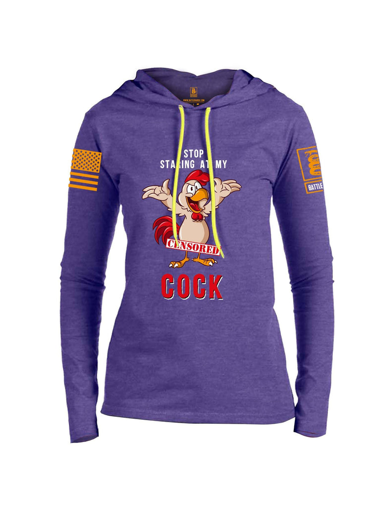 Battleraddle Stop Staring At My Censored Cock Orange Sleeve Print Womens Thin Cotton Lightweight Hoodie shirt|custom|veterans|Apparel-Womens Hoodie-Cotton