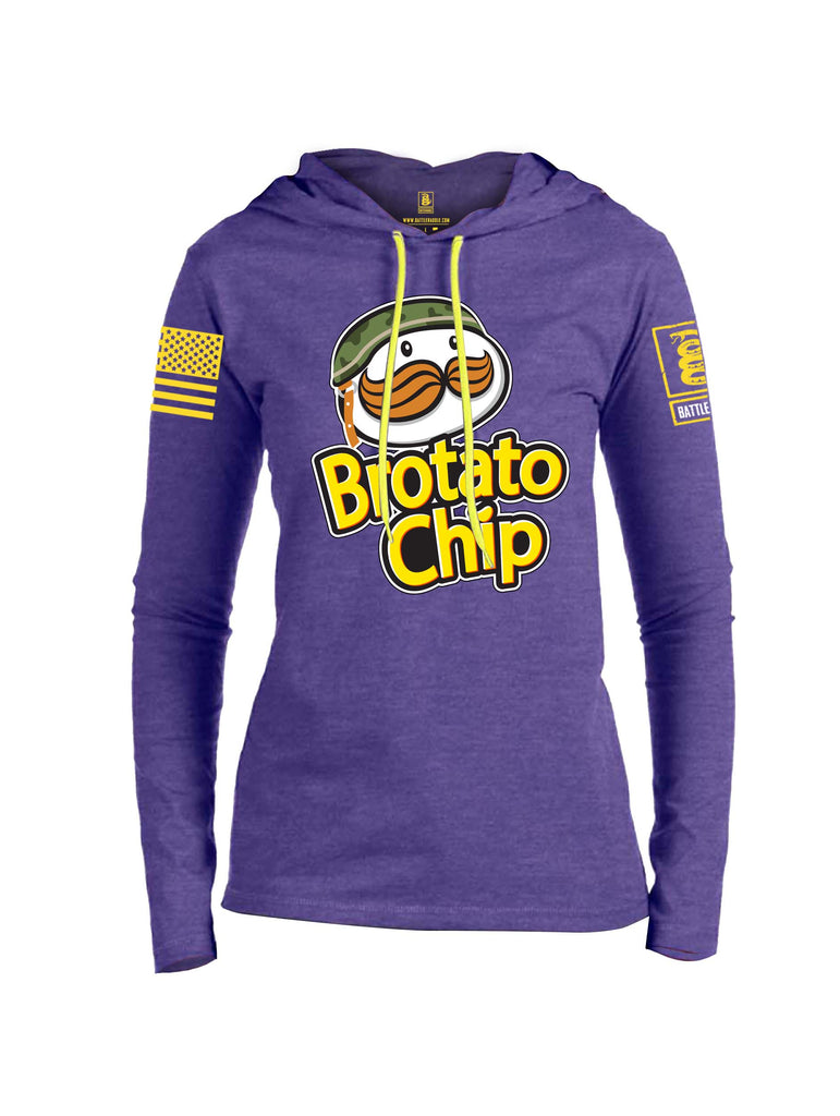 Battleraddle Brotato Chip Yellow Sleeve Print Womens Thin Cotton Lightweight Hoodie