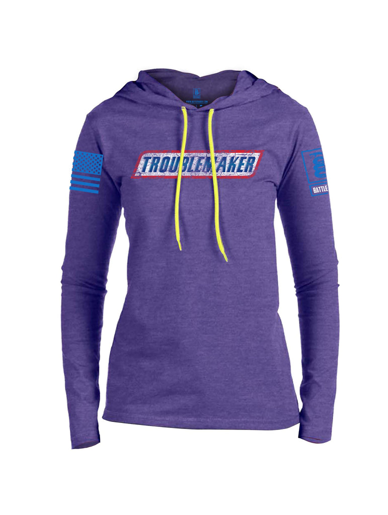 Battleraddle Troublemaker Blue Sleeve Print Womens Thin Cotton Lightweight Hoodie