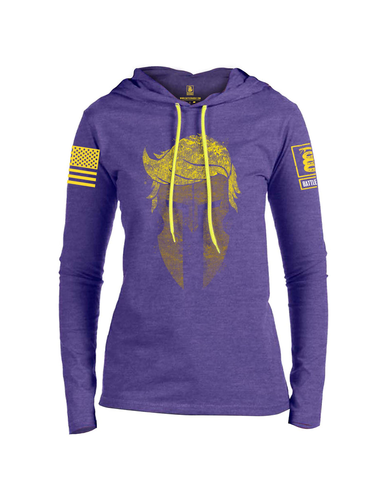 Battleraddle Mr. President Expounder Spartan Helm Yellow Sleeve Print Womens Thin Cotton Lightweight Hoodie