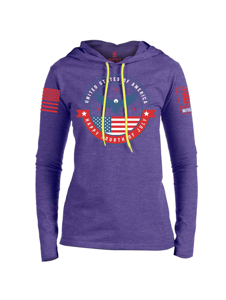 Battleraddle USA Happy Fourth of July Red Sleeve Print Womens Thin Cotton Lightweight Hoodie shirt|custom|veterans|Apparel-Womens Hoodie-Cotton