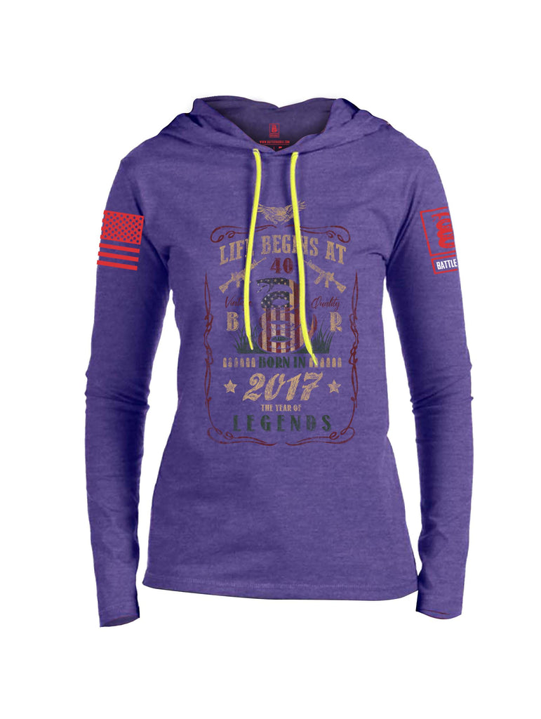 Battleraddle Life Begins At 40 Red Sleeve Print Womens Thin Cotton Lightweight Hoodie