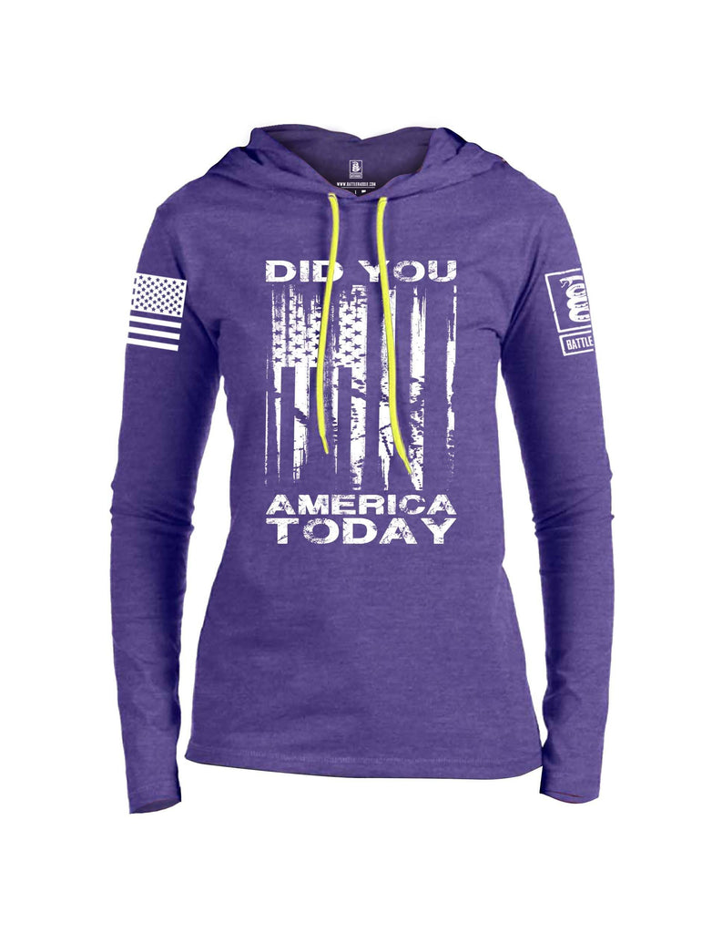 Battleraddle Did You America Today V2 White Sleeve Print Womens Thin Cotton Lightweight Hoodie shirt|custom|veterans|Apparel-Womens Hoodie-Cotton