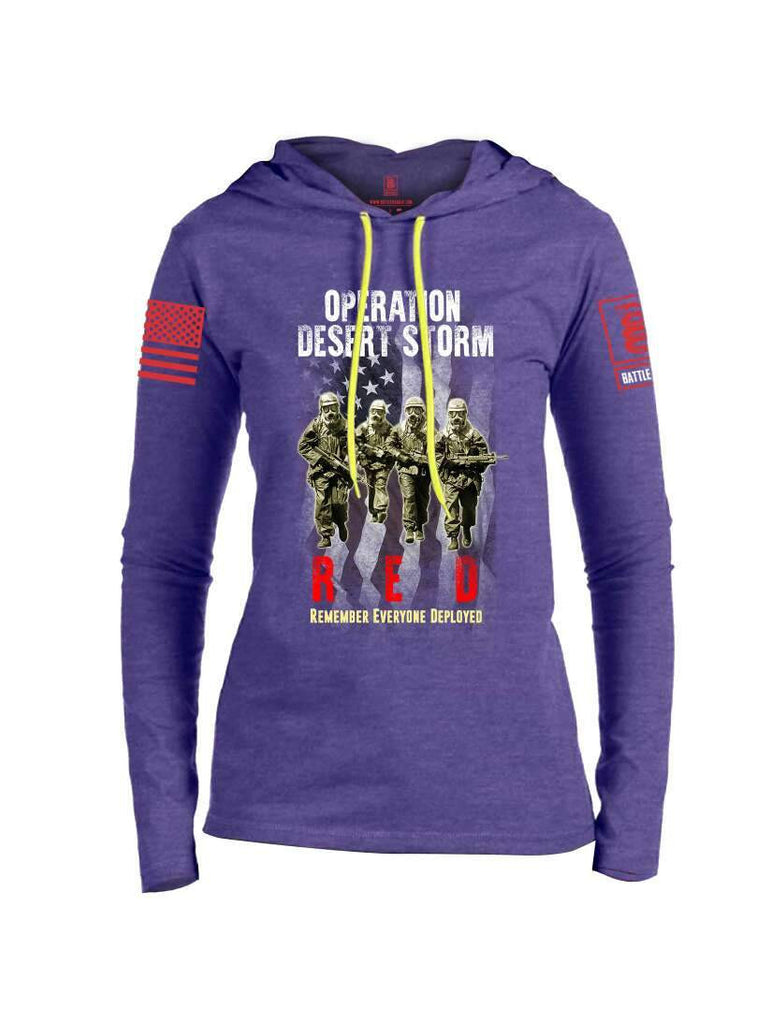 Battleraddle Operation Desert Storm RED Remember Everyone Deployed Red Sleeve Print Womens Thin Cotton Lightweight Hoodie shirt|custom|veterans|Apparel-Womens Hoodie-Cotton