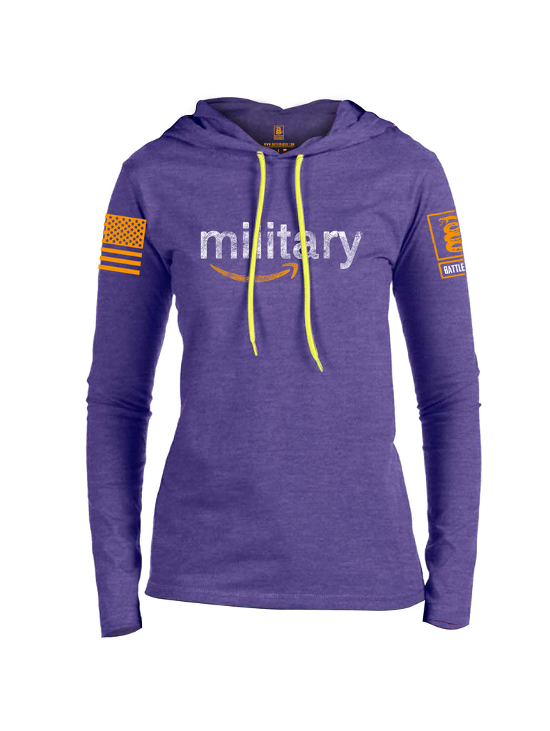 Battleraddle Military Orange Sleeve Print Womens Thin Cotton Lightweight Hoodie