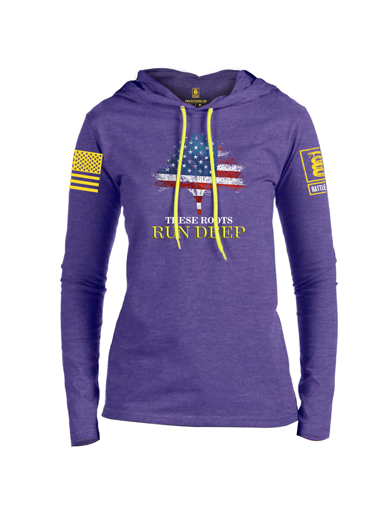 Battleraddle These Roots Run Deep Yellow Sleeve Print Womens Thin Cotton Lightweight Hoodie