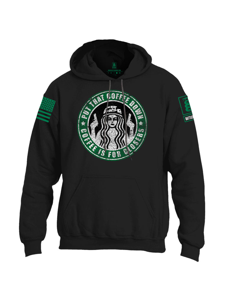 Battleraddle Put That Coffee Down Coffee Is For Closers Green Sleeve Print Mens Blended Hoodie With Pockets