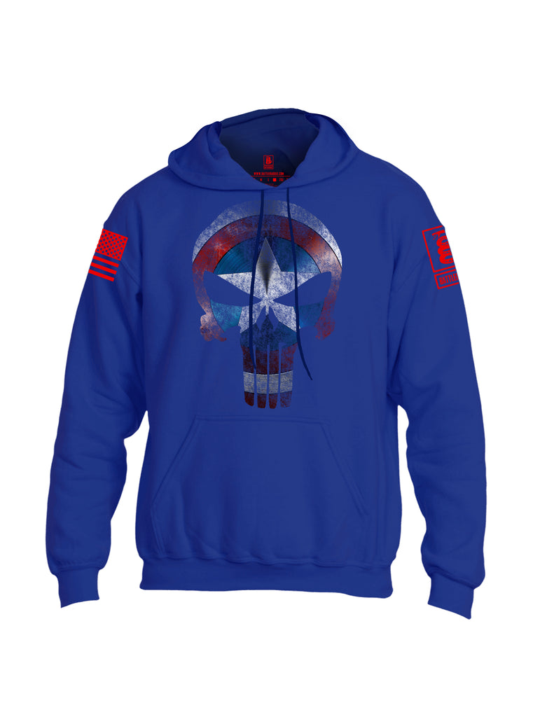 Battleraddle Captain Punisher America Shield Skull V2 Red Sleeve Print Mens Blended Hoodie With Pockets - Battleraddle® LLC