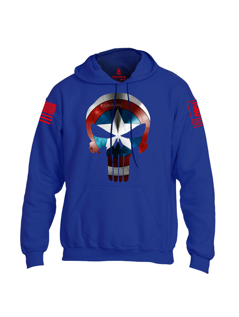 Battleraddle Captain Punisher America Shield Skull V1 Red Sleeve Print Mens Blended Hoodie With Pockets - Battleraddle® LLC