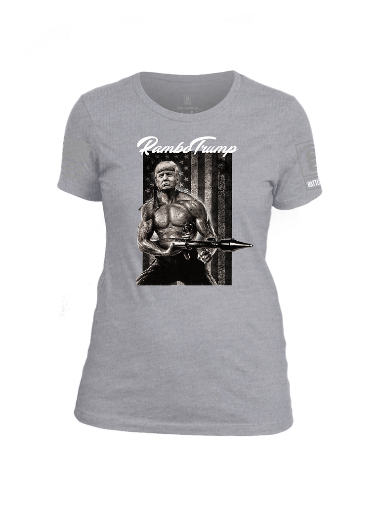 Battleraddle Rambo Trump Grey Sleeve Print Womens Cotton Crew Neck T Shirt