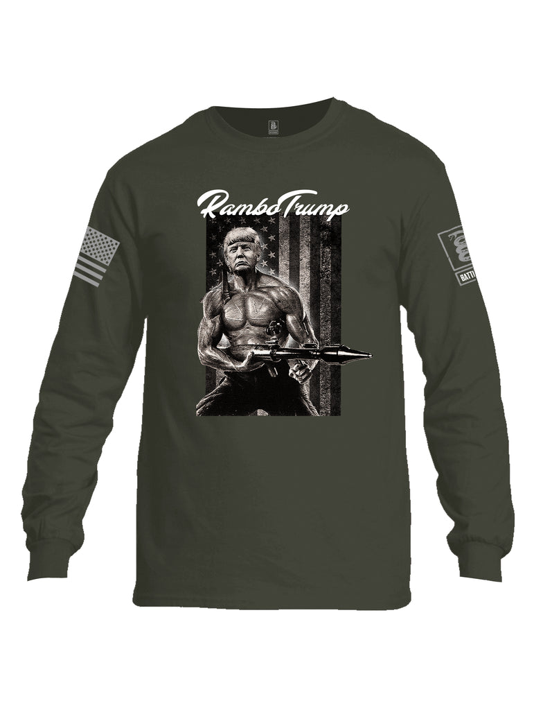 Battleraddle Rambo Trump Grey Sleeve Print Mens Cotton Long Sleeve Crew Neck T Shirt