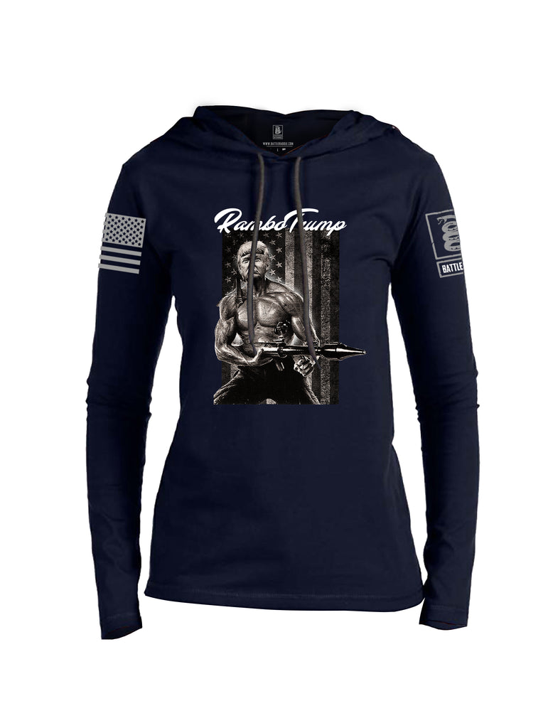 Battleraddle Rambo Trump Grey Sleeve Print Womens Thin Cotton Lightweight Hoodie