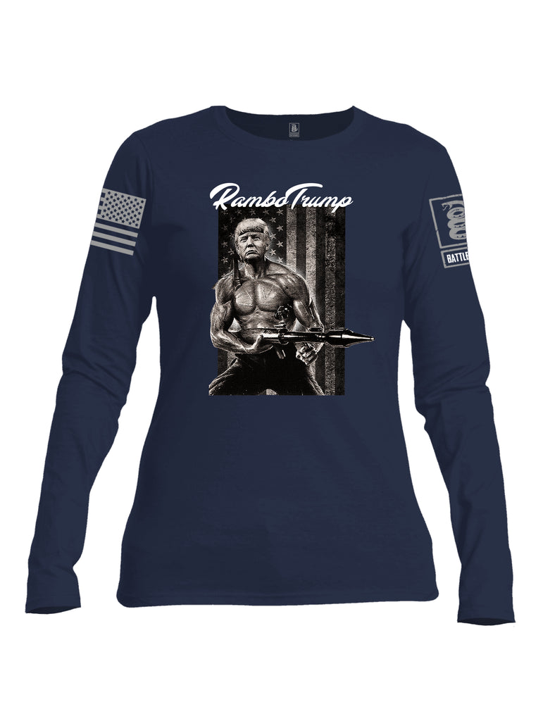 Battleraddle Rambo Trump Grey Sleeve Print Womens Cotton Long Sleeve Crew Neck T Shirt