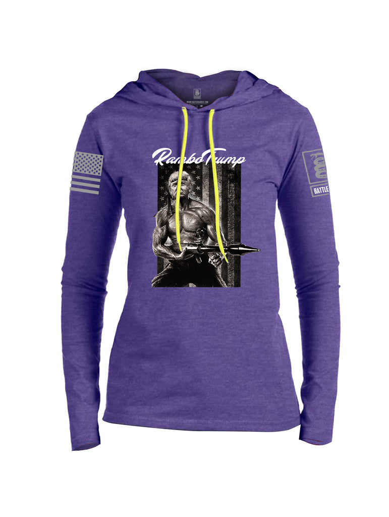 Battleraddle Rambo Trump Grey Sleeve Print Womens Thin Cotton Lightweight Hoodie