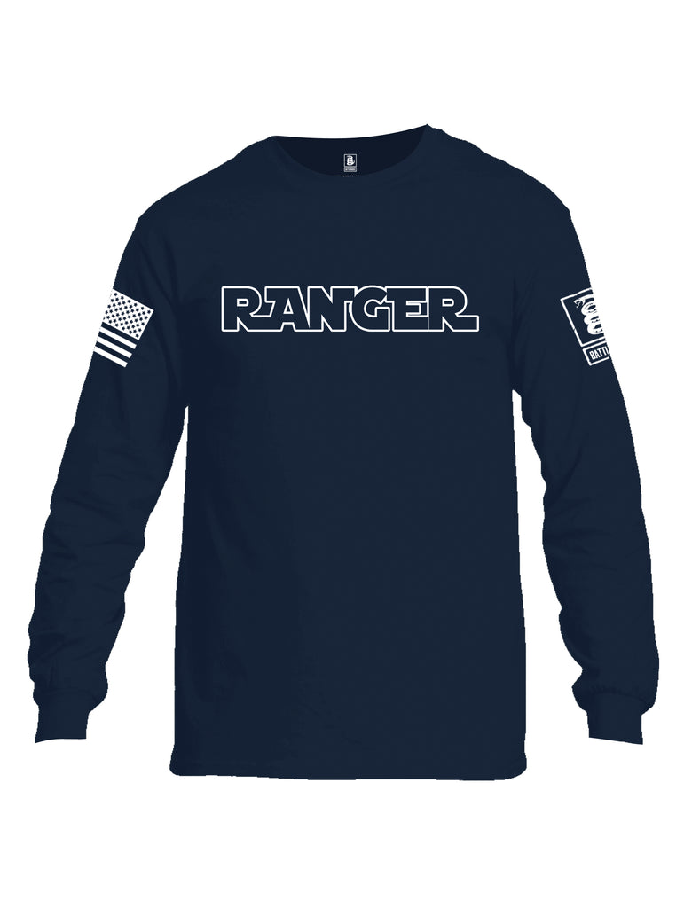 Battleraddle Ranger White Sleeve Print Mens Cotton Long Sleeve Crew Neck T Shirt