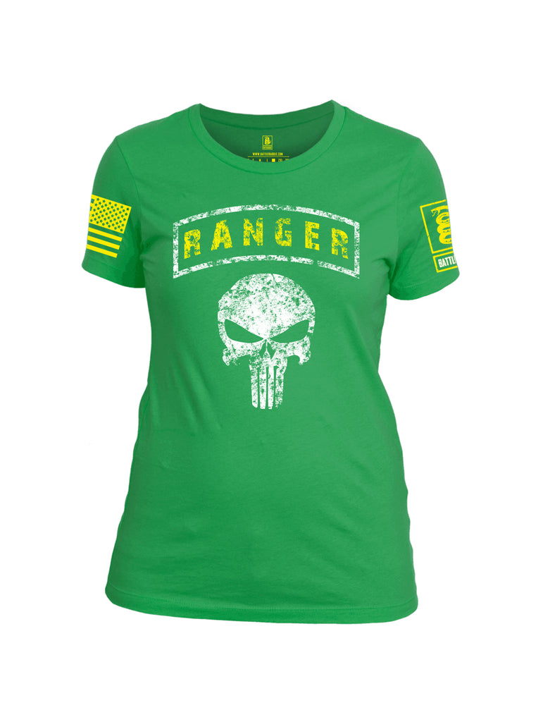 Battleraddle Ranger Tab Mr. Expounder Skull Yellow Sleeve Print Womens Cotton Crew Neck T Shirt