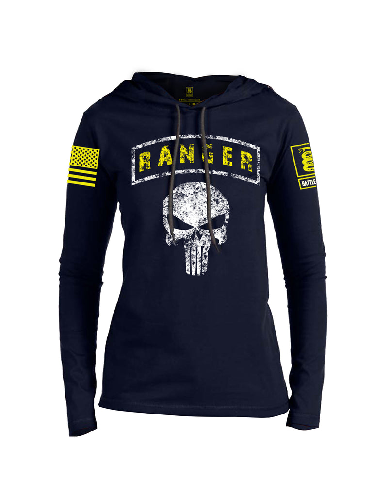 Battleraddle Ranger Tab Mr. Expounder Skull Yellow Sleeve Print Womens Thin Cotton Lightweight Hoodie