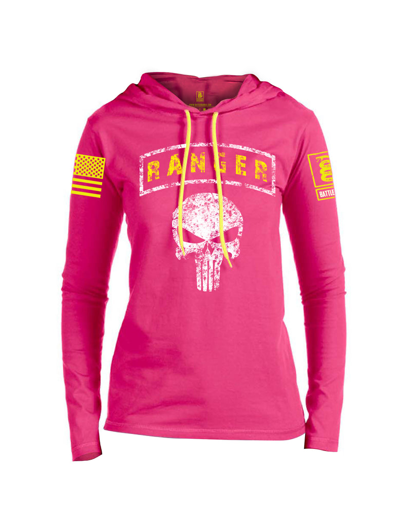 Battleraddle Ranger Tab Mr. Expounder Skull Yellow Sleeve Print Womens Thin Cotton Lightweight Hoodie