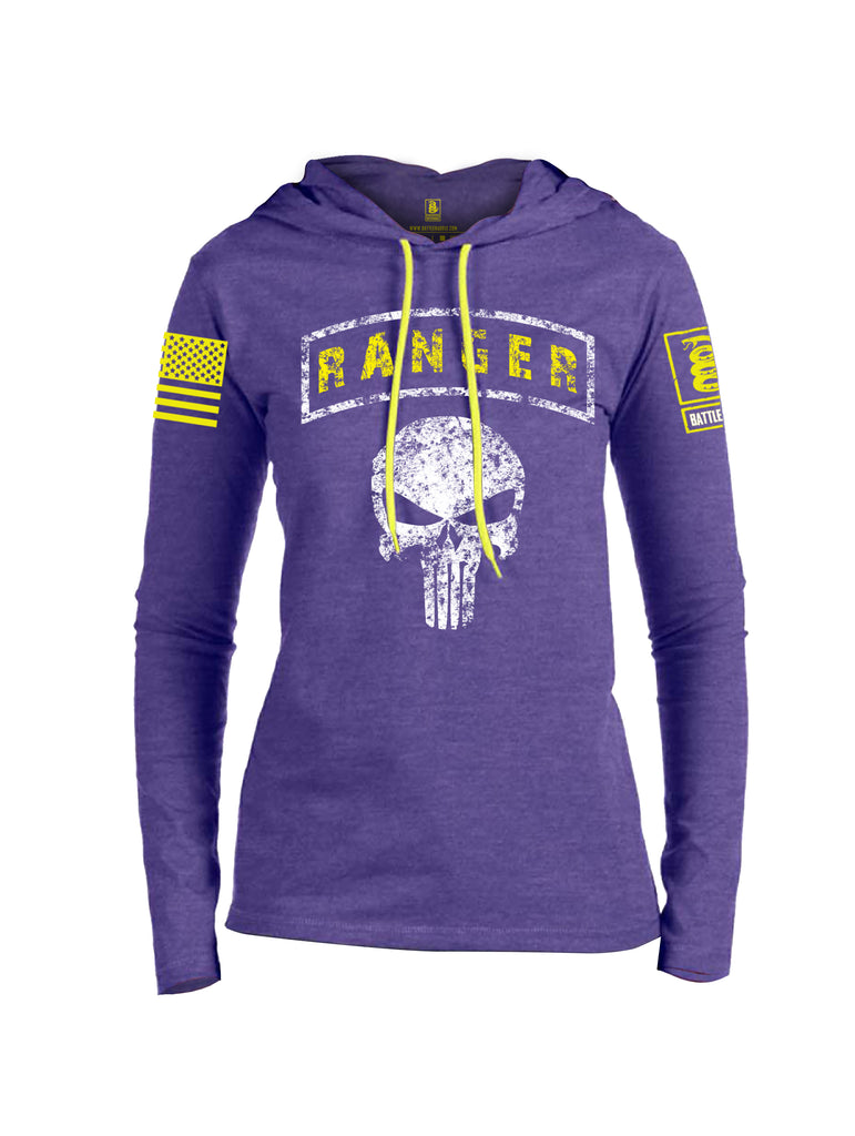 Battleraddle Ranger Tab Mr. Expounder Skull Yellow Sleeve Print Womens Thin Cotton Lightweight Hoodie