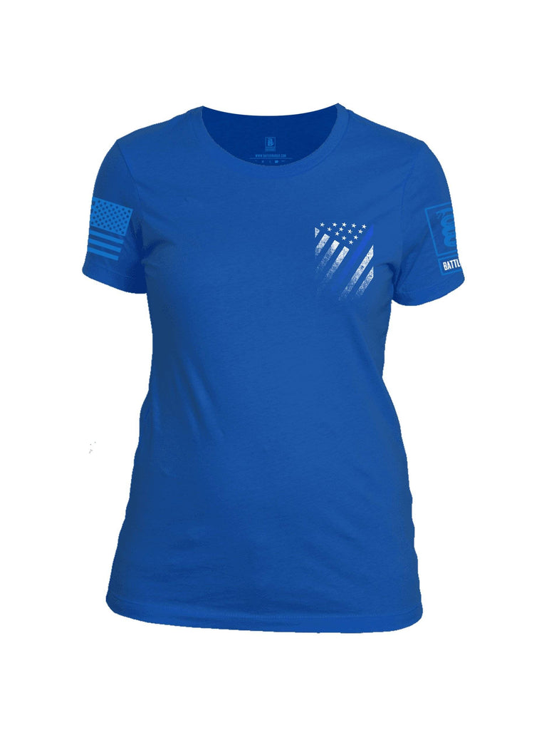 Battleraddle USA Blue Thin Line Series Flag Blue Sleeve Print Womens Cotton Crew Neck T Shirt shirt|custom|veterans|Apparel-Womens T Shirt-cotton