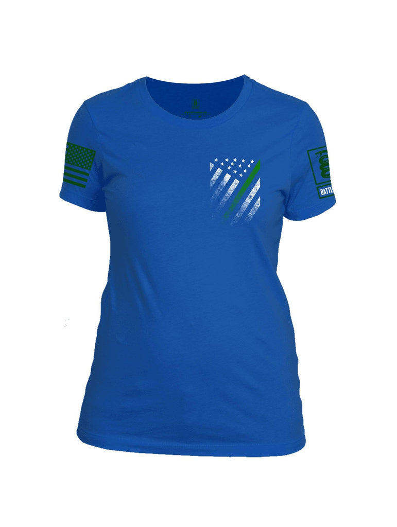 Battleraddle USA Green Thin Line Series Flag Green Sleeve Print Womens 100% Battlefit Polyester Crew Neck T Shirt shirt|custom|veterans|Apparel-Womens Shirts-Polyester