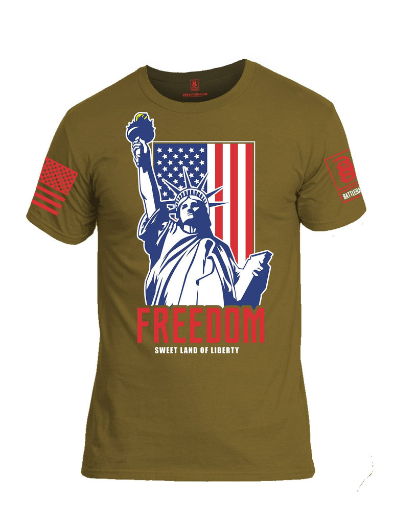 Battleraddle Freedom Sweet Land Of Liberty Red Sleeve Print Mens Cotton Crew Neck T Shirt shirt|custom|veterans|Apparel-Mens T Shirt-cotton