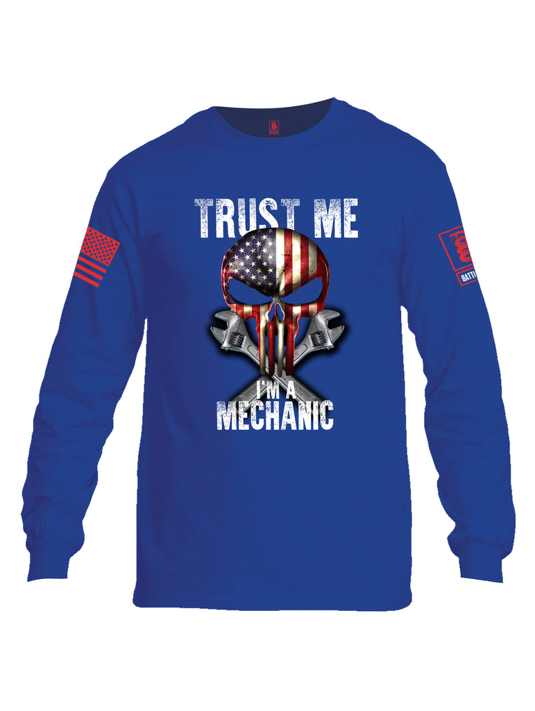 Battleraddle Trust Me I'm A Mechanic Red Sleeve Print Mens Cotton Long Sleeve Crew Neck T Shirt