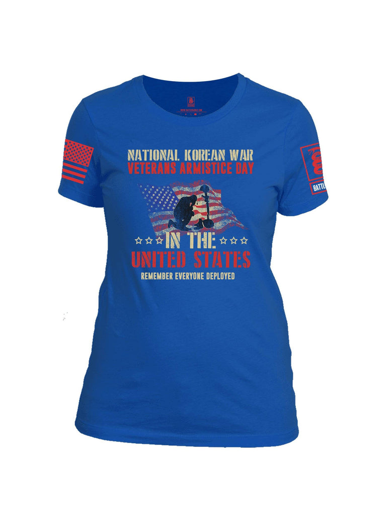 Battleraddle National Korean War Veterans Armistice Day In The United States Remember Everyone Deployed Red Sleeve Print Womens Cotton Crew Neck T Shirt shirt|custom|veterans|Apparel-Womens T Shirt-cotton