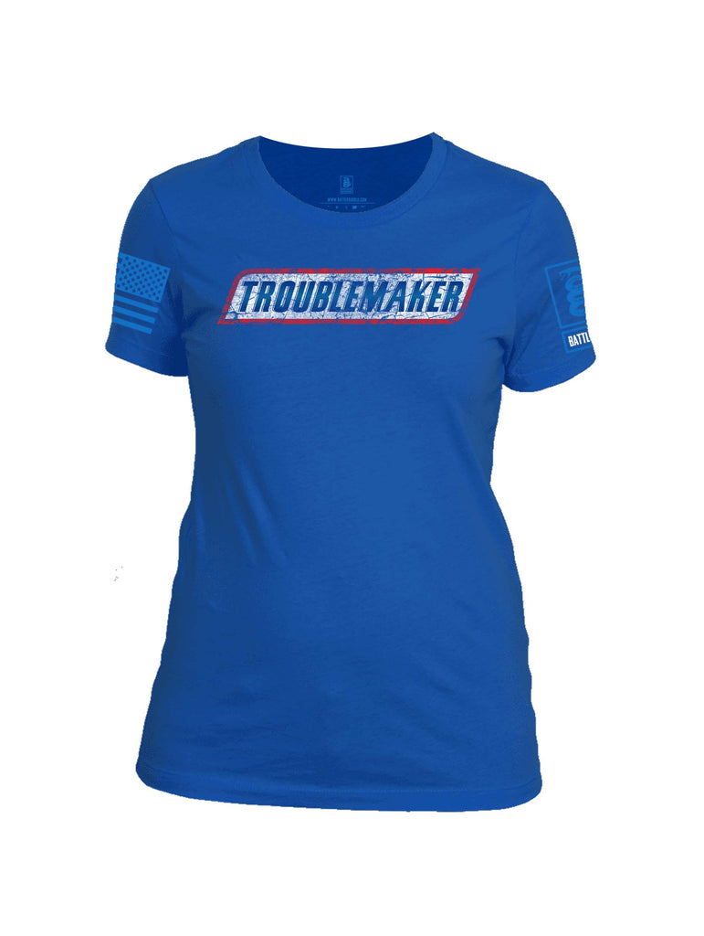 Battleraddle Troublemaker Blue Sleeve Print Womens 100% Battlefit Polyester Crew Neck T Shirt