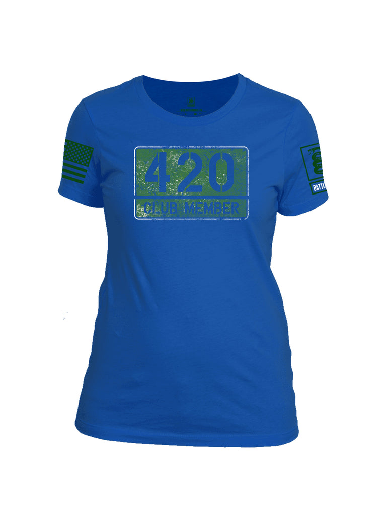 Battleraddle 420 Club Member Green Sleeve Print Womens Cotton Crew Neck T Shirt